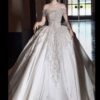 Ivory Off Shoulder Sparkling Rhinestone Satin Wedding Ball Gown