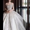 Ivory Off Shoulder Sparkling Rhinestone Satin Wedding Ball Gown
