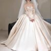 Elegant Strapless Lace Corset Satin Ball Gown Wedding Dress