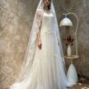 Scoop Sleeveless Tiered Ruffle Tulle A Line Wedding Dress Bohemian Lace Trim Bridal Gown With Lace Veil