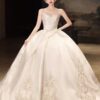 Strapless Sweetheart Satin Ball Gown Wedding Dress Crystal Lace Embroidery Structured Bridal Gown With Train