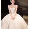 Strapless Sweetheart Satin Ball Gown Wedding Dress Crystal Lace Embroidery Structured Bridal Gown With Train