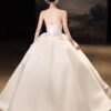 Strapless Sweetheart Satin Ball Gown Wedding Dress Crystal Lace Embroidery Structured Bridal Gown With Train