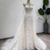 Strapless Sweetheart Mermaid Wedding Dress 3D Floral Lace Detachable Tulle Overlay Train Bridal Gown