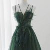 Forest Green Spaghetti Strap Sweet 16 Dress 3D Leaf Tulle Ball Gown