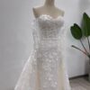 Strapless Sweetheart Mermaid Wedding Dress 3D Floral Lace Detachable Tulle Overlay Train Bridal Gown