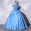 Light Blue Ruffled Off Shoulder Sweet 16 Dress Starry Tulle Quince Gown