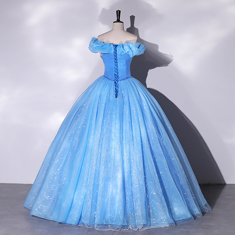 Light Blue Ruffled Off Shoulder Sweet 16 Dress Starry Tulle Quince Gown