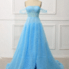 Sky Blue Off Shoulder Sweet 16 Dress Fluffy Tulle Corset Ball Gown