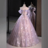 Lavender Off Shoulder Sweet 16 Dress Floral Glitter Tulle Ball Gown