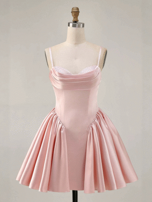 Soft Pink Cowl Neck Sweet 16 Dress A-Line Mini Formal Dress