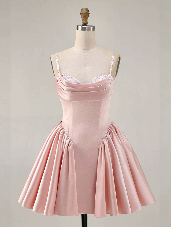 Soft Pink Cowl Neck Sweet 16 Dress A-Line Mini Formal Dress