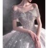 Strapless Sweetheart Rhinestone Glitter Tulle Ball Gown Wedding Dress Oversized Side Bow Luxury Bridal Gown With Train