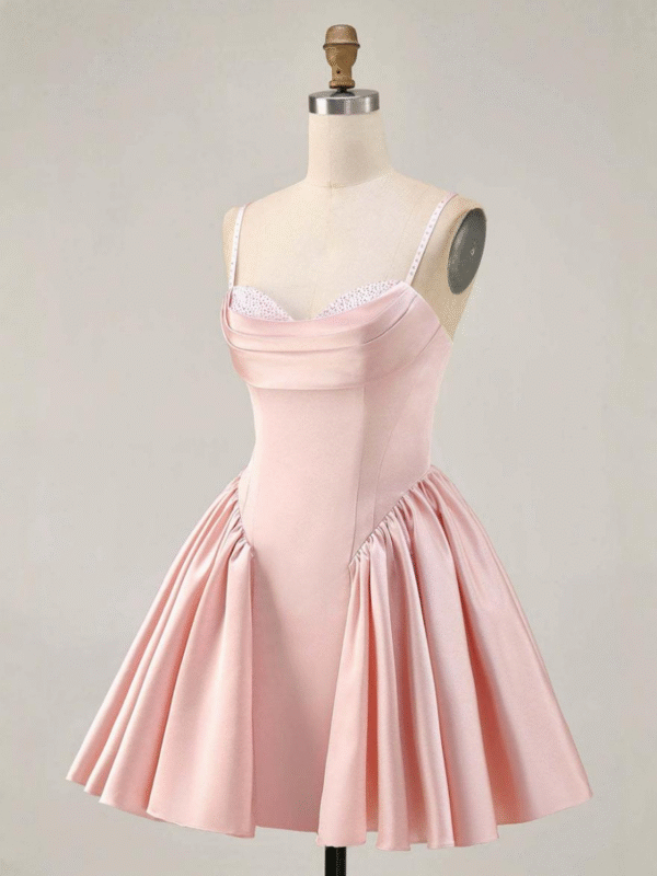 Soft Pink Cowl Neck Sweet 16 Dress A-Line Mini Formal Dress
