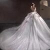 Strapless Sweetheart Rhinestone Glitter Tulle Ball Gown Wedding Dress Oversized Side Bow Luxury Bridal Gown With Train