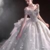 Strapless Sweetheart Rhinestone Glitter Tulle Ball Gown Wedding Dress Oversized Side Bow Luxury Bridal Gown With Train