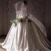 Strapless Sweetheart Satin Ball Gown Wedding Dress Rhinestone Lace Embroidery Corset Bridal Gown With Tulle Veil
