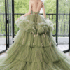 Light Green V Neck Sweet 16 Dress Ruffled Layer Tulle Formal Gown