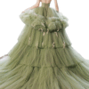 Light Green V Neck Sweet 16 Dress Ruffled Layer Tulle Formal Gown