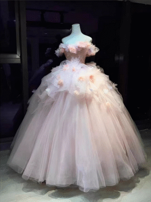 Dusty Pink Ruffle Sleeve Sweet 16 Dress Floral Fairy Formal Gown