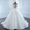 Illusion Deep V Long Sleeve Glitter Branch Rhinestone Tulle Ball Gown Wedding Dress With Train Bridal Gown