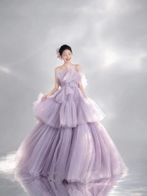 Lavender Strapless Sweet 16 Dress Tiered Ruffle Tulle Ball Gown