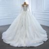 Illusion Deep V Long Sleeve Glitter Branch Rhinestone Tulle Ball Gown Wedding Dress With Train Bridal Gown