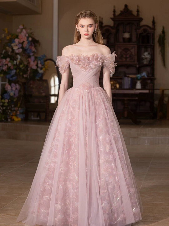 Dusty Pink Puff Sleeve Sweet 16 Dress Crisscross Waist Formal Gown