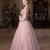 Dusty Pink Puff Sleeve Sweet 16 Dress Crisscross Waist Formal Gown