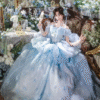 Fairy Light Blue Floral Sweet 16 Dress Off Shoulder Quince Gown