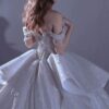 Ivory Off Shoulder Tassel Rhinestone Sparkly Tulle Ball Gown Wedding Dress