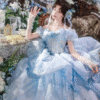 Fairy Light Blue Floral Sweet 16 Dress Off Shoulder Quince Gown