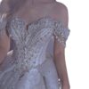 Ivory Off Shoulder Tassel Rhinestone Sparkly Tulle Ball Gown Wedding Dress