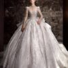High Neck Illusion Deep V Long Sleeve Full Rhinestone Glitter Tulle Ball Gown Wedding Dress With Side Big Bow Bridal Gown