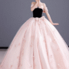 Sweet 16 Dress Black Bodice Pink Floral Ball Gown Elegant Off Shoulder Birthday Quince Dress