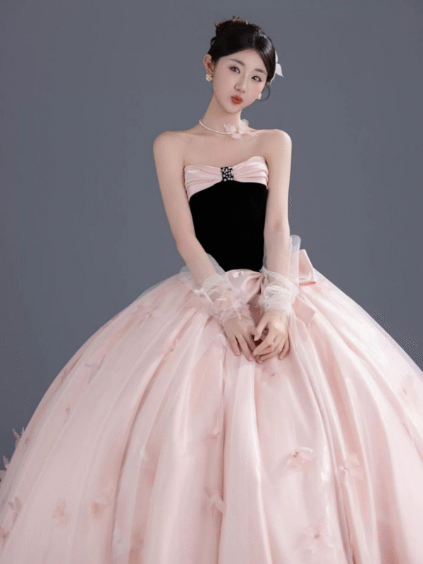 Sweet 16 Dress Black Bodice Pink Floral Ball Gown Elegant Off Shoulder Birthday Quince Dress