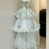 Sweet 16 Dress Mint Green Strapless 3D Butterfly Ruffle Tiered Tulle Ball Gown