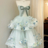 Sweet 16 Dress Mint Green Strapless 3D Butterfly Ruffle Tiered Tulle Ball Gown