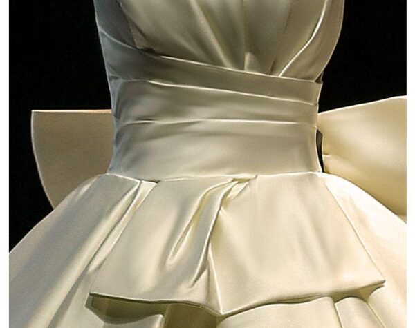 One Shoulder Draped Satin Ball Gown Wedding Dress Large Back Bow Minimalist Ivory Bridal Gown With Train