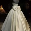 One Shoulder Draped Satin Ball Gown Wedding Dress Large Back Bow Minimalist Ivory Bridal Gown With Train