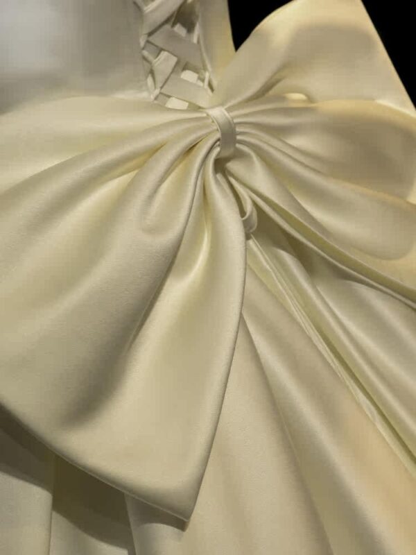 One Shoulder Draped Satin Ball Gown Wedding Dress Large Back Bow Minimalist Ivory Bridal Gown With Train