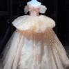 Sweet 16 Dress Blush Pink Off Shoulder Puff Sleeve 3D Floral Tulle Puffy Ball Gown