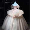 Sweet 16 Dress Blush Pink Off Shoulder Puff Sleeve 3D Floral Tulle Puffy Ball Gown