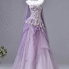 Sweet 16 Dress Sparkly Lavender Ruffled Tulle Gown Floral Embroidery Cape Quinceanera Dress