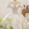 Ivory Off Shoulder Sweetheart Ruffle Sleeve Satin Ball Gown Wedding Dress