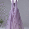 Sweet 16 Dress Sparkly Lavender Ruffled Tulle Gown Floral Embroidery Cape Quinceanera Dress