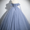 Sweet 16 Dress Dusty Blue Puff Sleeve Beaded Corset Sparkly Tulle Ball Gown