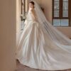 Ivory Strapless Asymmetric Draped Satin Ball Gown Wedding Dress
