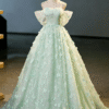 Sweet 16 Dress Mint Green Off Shoulder Ruffle Sleeve 3D Butterfly Glitter Tulle Ball Gown