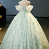 Sweet 16 Dress Mint Green Off Shoulder Ruffle Sleeve 3D Butterfly Glitter Tulle Ball Gown